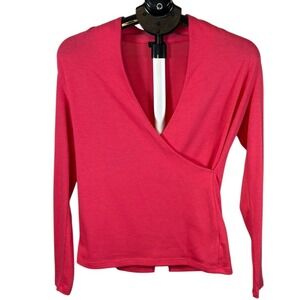 Talbots Petites Pink Faux Wrap V-Neck Long Sleeve Top SP Slim Fit Knit Jersey